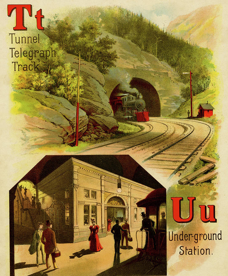 Train Painting - Railroad ABC - Tunnel Telegraph & Track & U is for underground Station by Unknown