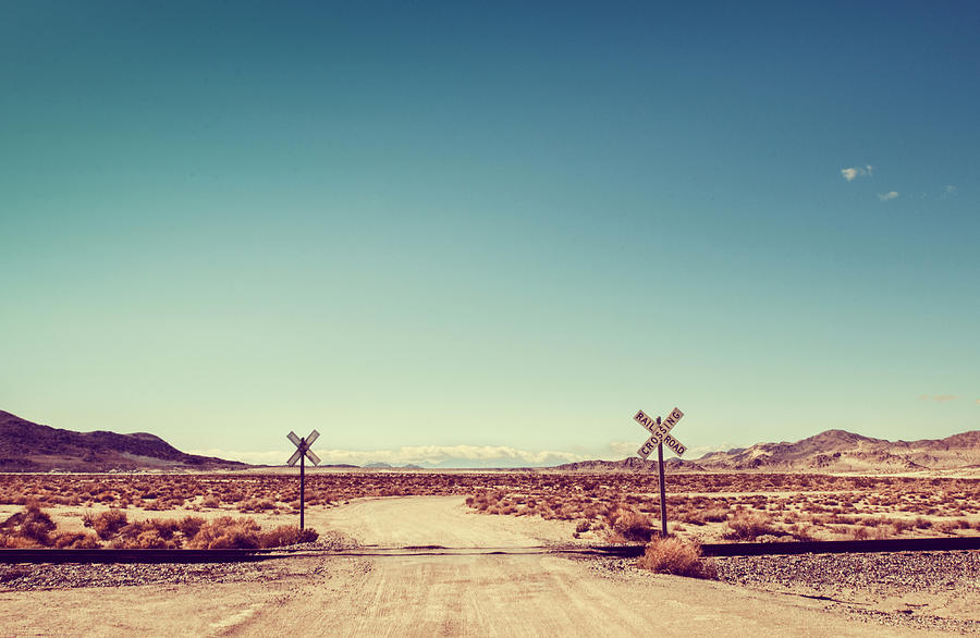 Railroad Crossing California desert Photograph by Neptune - Amyn Nasser Photographer