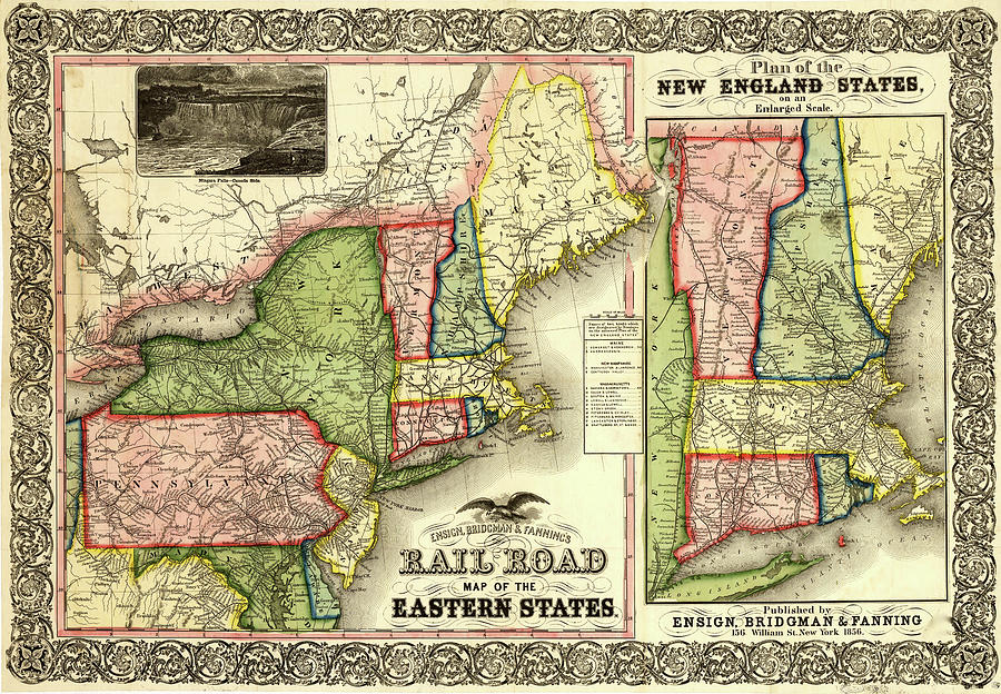 Railroad Map of the Eastern States & New England - 1856 Painting by ...