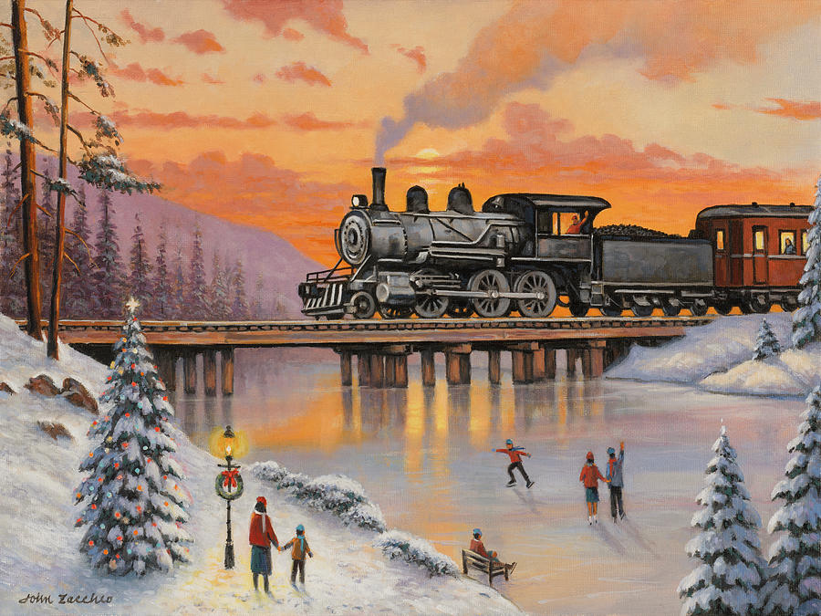 Sunset Painting - Railroad On The Ice Bridge by John Zaccheo