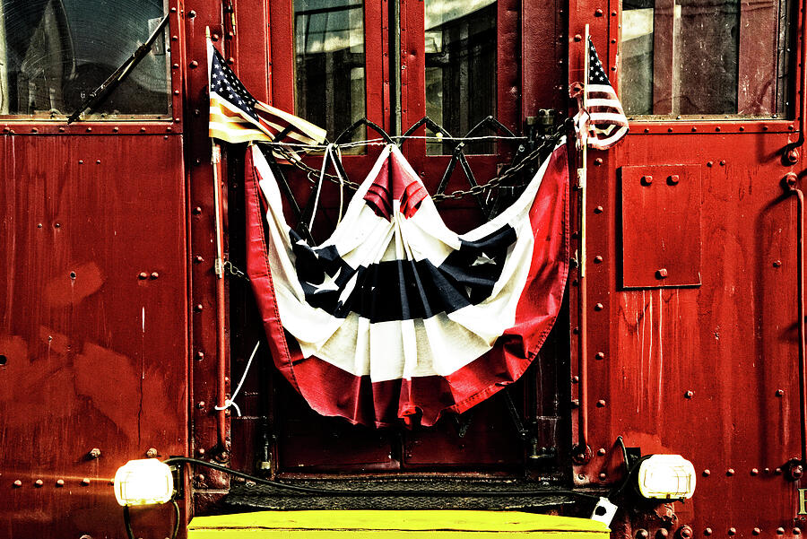 Railroad Passenger Car w/ Flag Banner Photograph by Paul W Faust - Impressions of Light