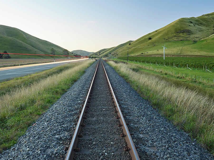 Railroad Tracks Near Seddon, Marlborough, South Island, New Zealand, Oceania Photograph by Rainer Mirau