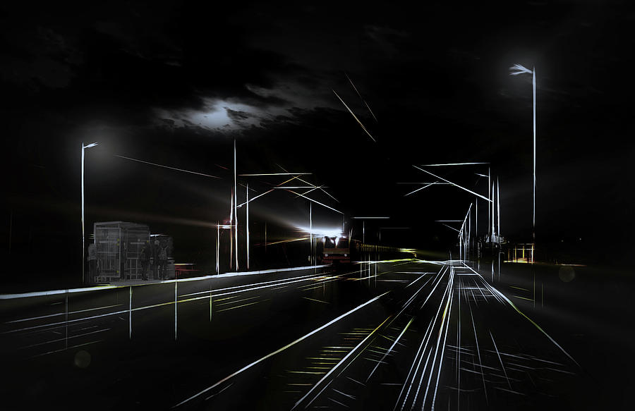 Railway Station Yellowed at night Jurmala  Mixed Media by Aleksandrs Drozdovs