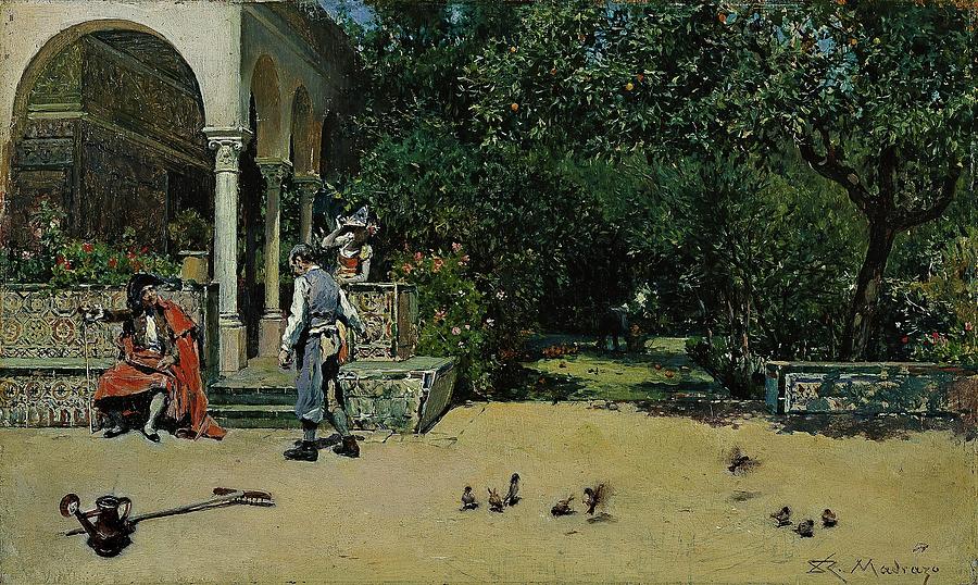 Raimundo de Madrazo y Garreta / The Pavilion of Carlos V in the Gardens of the Alcazar of Seville. Painting by Raimundo de Madrazo y Garreta -1841-1920-