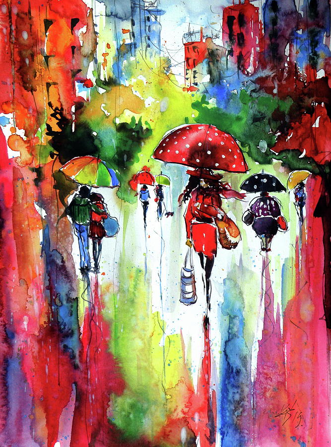 Rain and the city at fall Painting by Kovacs Anna Brigitta