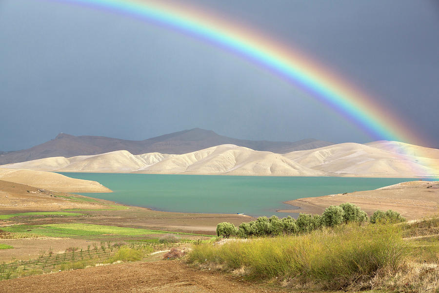 Rainbow Above Blue Lake, Morocco Digital Art by Tim Mannakee