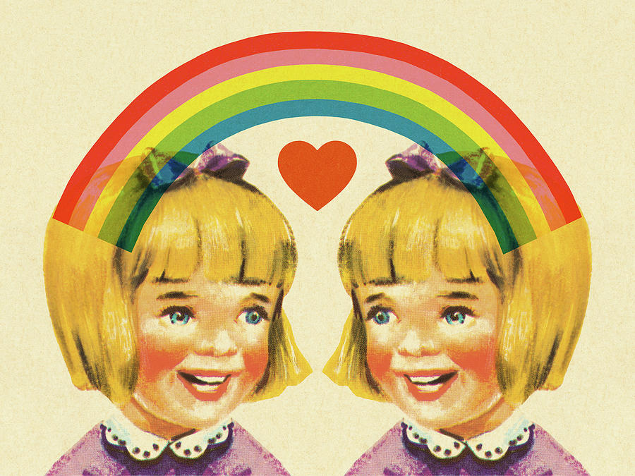 Vintage Drawing - Rainbow and Happy Girl by CSA Images