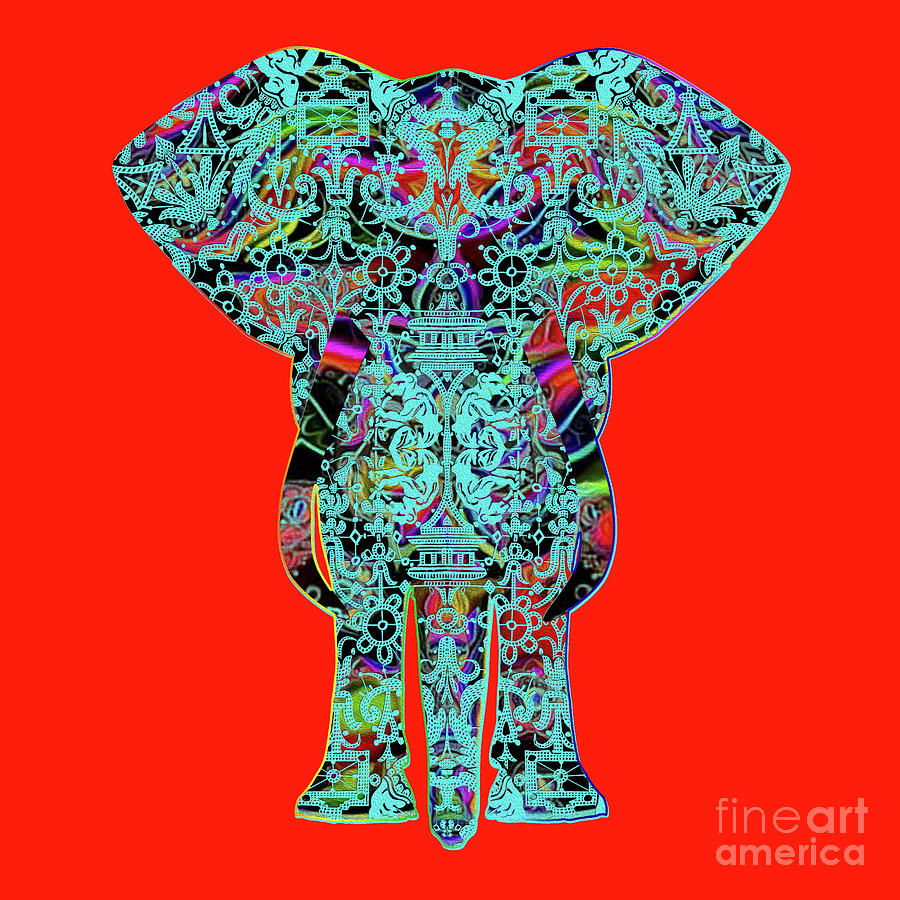 Rainbow Blue Elephant On Red Digital Art by Diego Taborda