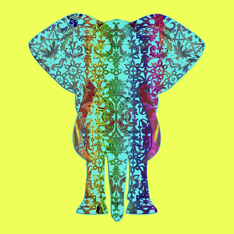 Rainbow Blue Elephant On Yellow Digital Art by Diego Taborda