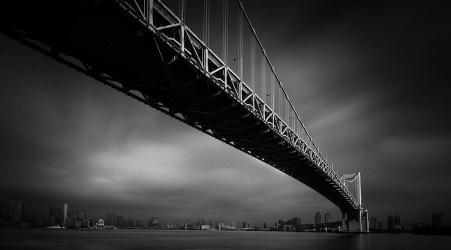Black And White Photograph - Rainbow Bridge Tokyo by Yasuhiro Takachi