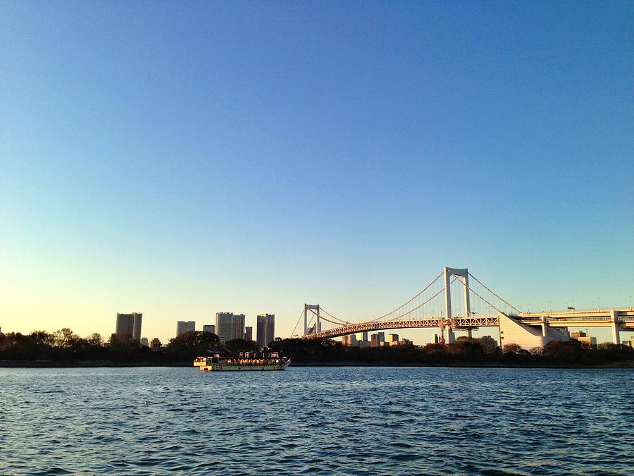 Rainbow Bridge With Ferry Photograph by Hide