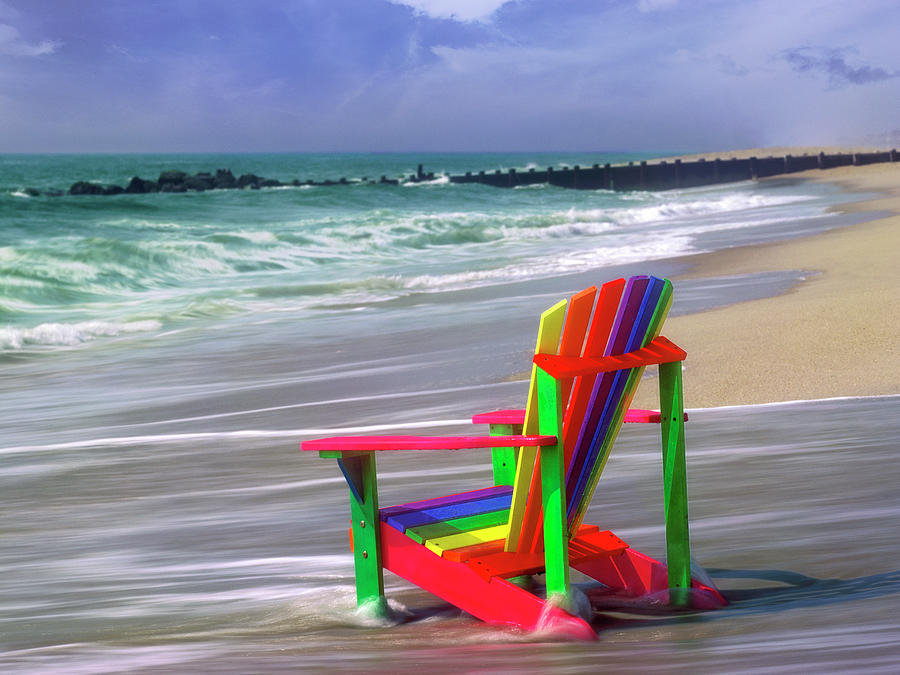 Beach Painting - Rainbow Chair by Mike Jones Photo