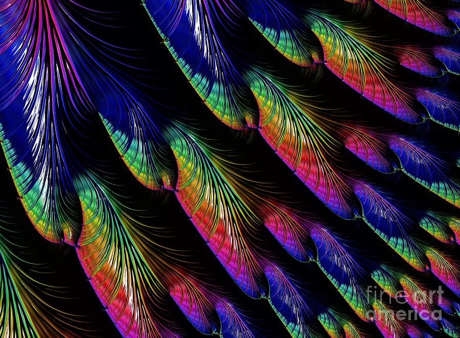 Rainbow Colored Peacock Tail Feathers Fractal Abstract Digital Art by Rose Santuci-Sofranko