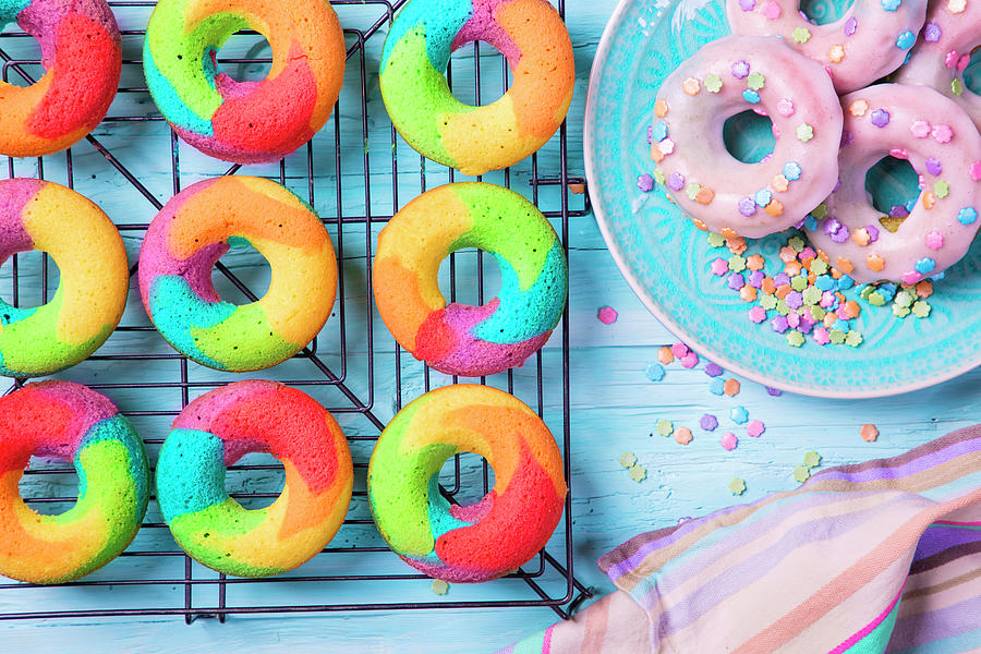 Rainbow Donuts With Icing Photograph by Elena Schweitzer