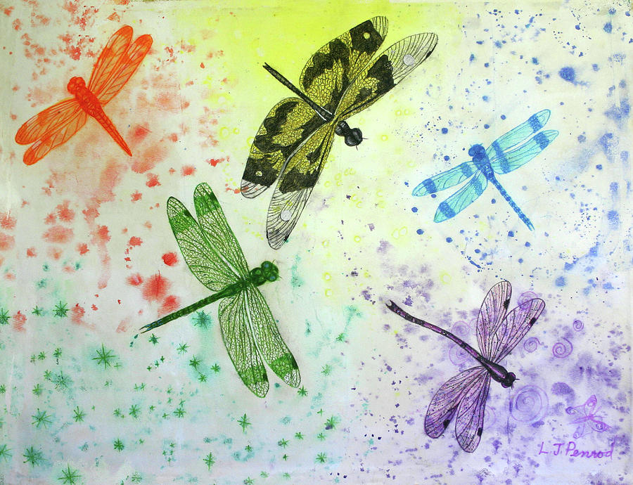 Rainbow Dragonflies. Painting by Laurie J Penrod - Fine Art America