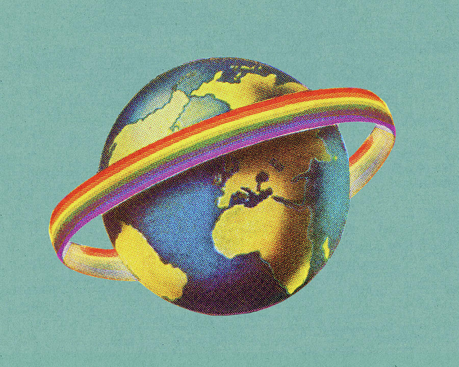 Vintage Drawing - Rainbow Encircled Earth by CSA Images