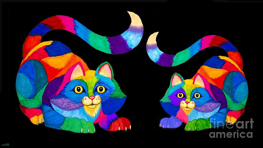 Cat Digital Art - Rainbow Frisky Cats by Nick Gustafson