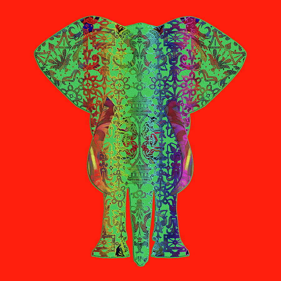 Rainbow Green Elephant on Red Digital Art by Diego Taborda