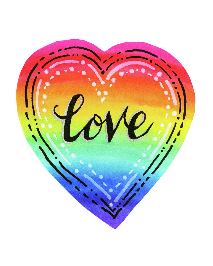 Typography Painting - Rainbow Heart Love by Olga Shvartsur