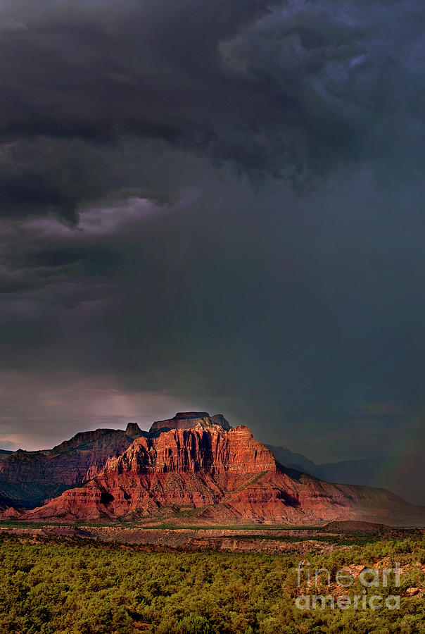 Rainbow In A Summer Storm Back Of Zion Utah Photograph by Dave Welling
