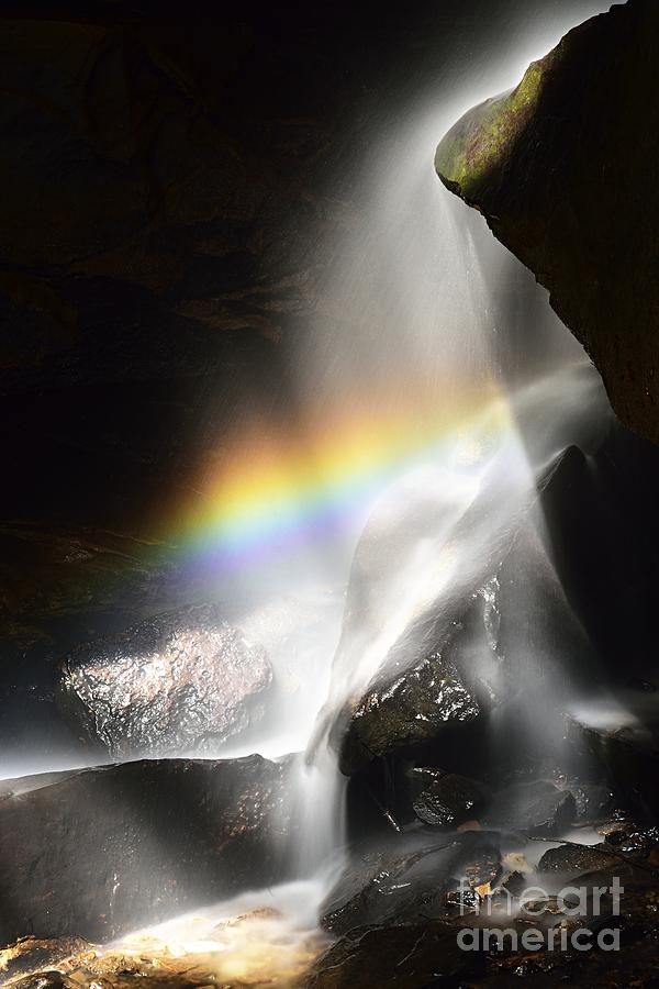 Rainbow in Broken Rock Falls Photograph by Larry Ricker
