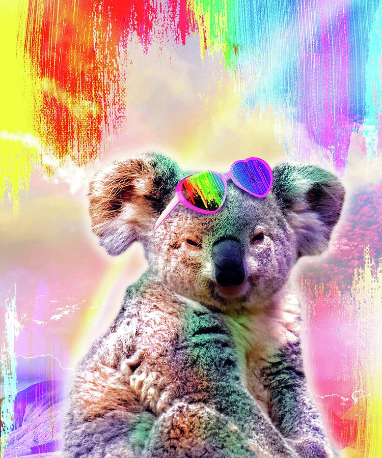 Rainbow Koala Wearing Love Heart Glasses by Random Galaxy