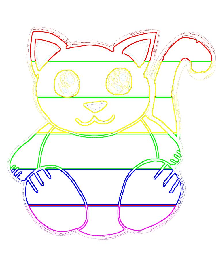 Rainbow Neon Cat Outline Digital Art by Kaylin Watchorn