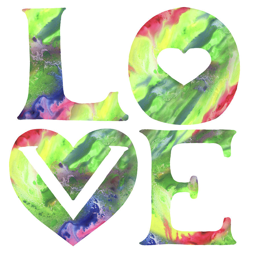 Rainbow Of Love Sign Watercolor Silhouette Letters Hearts Painting