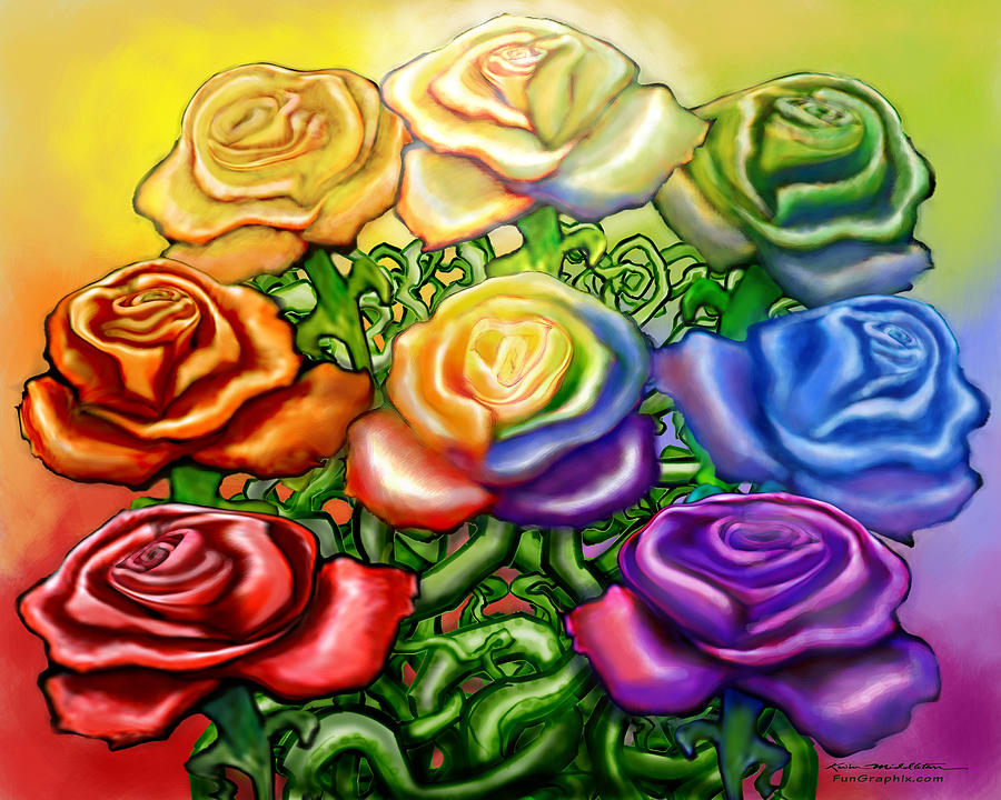 Rainbow of Roses Digital Art by Kevin Middleton