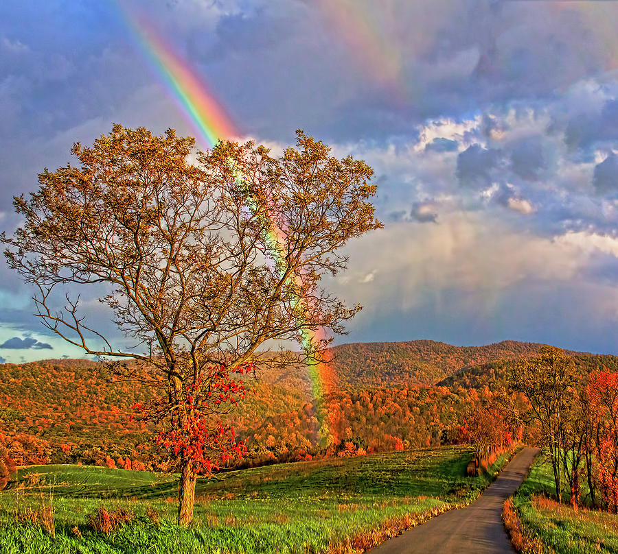 Rainbow On Country Road In Autumn Photograph by Melinda Moore