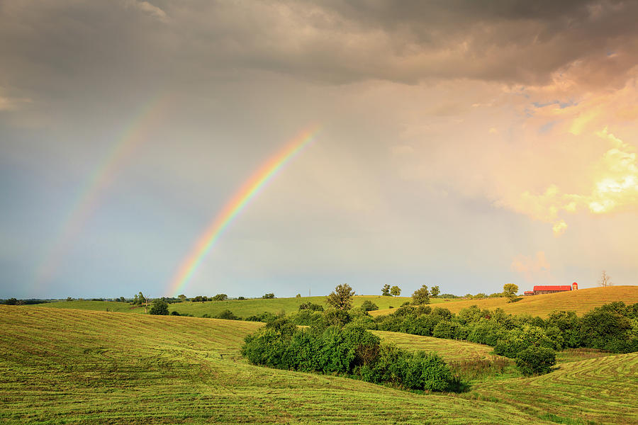 Rainbow Over Farmland In Central Kentucly Photograph