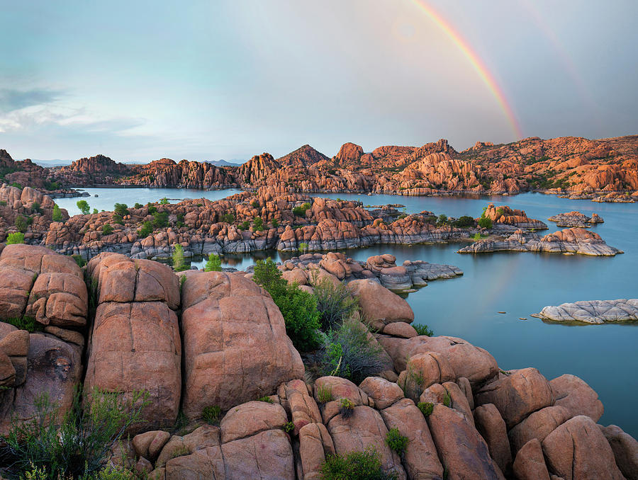 Rainbow Over Granite Dells At Watson Lake, Arizona Photograph by Tim Fitzharris