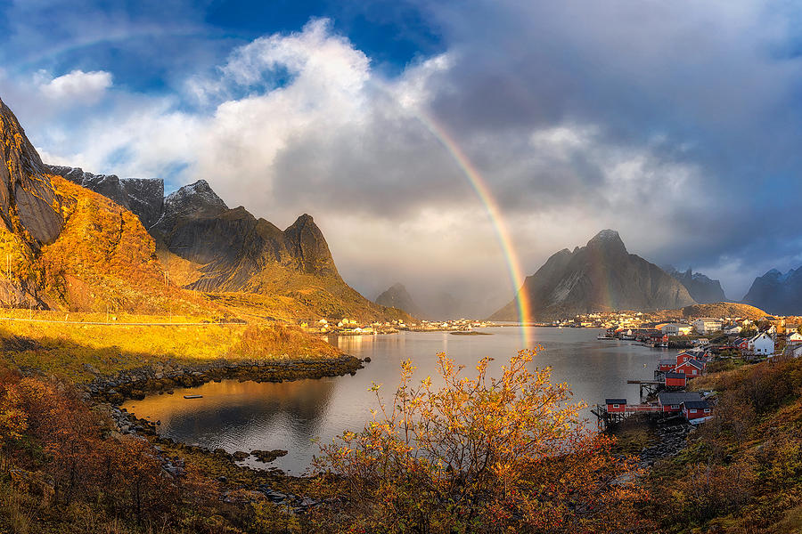 Rainbow Over Reine Photograph by Mei Xu