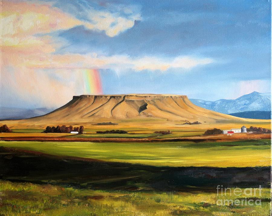 Landscape Painting - Rainbow over the butte by Paige Briscoe