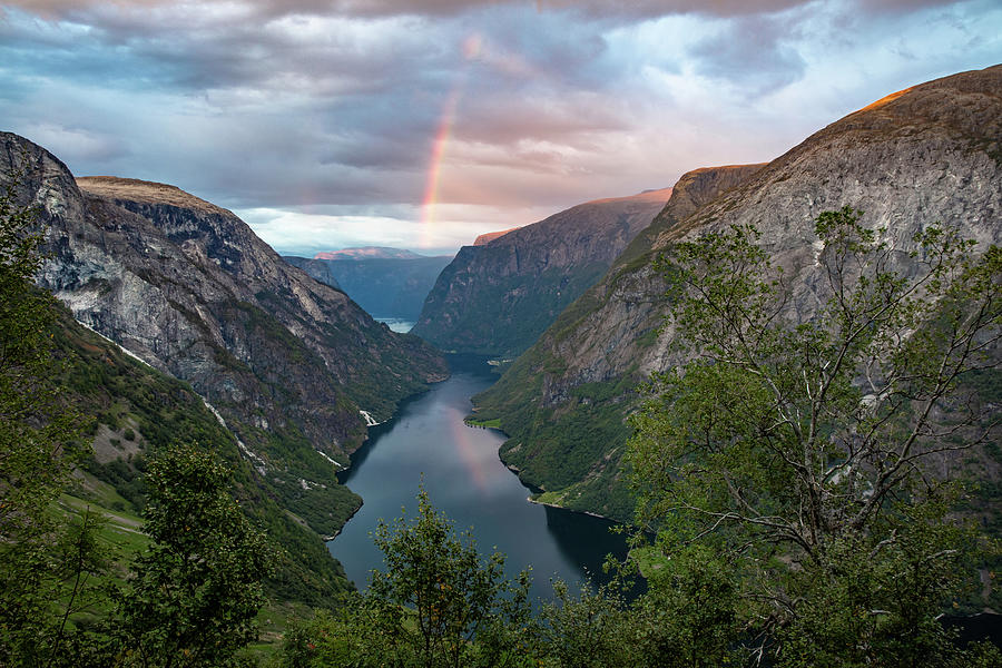 Rainbow over the Naerofjord, Norway Photograph by Andreas Levi