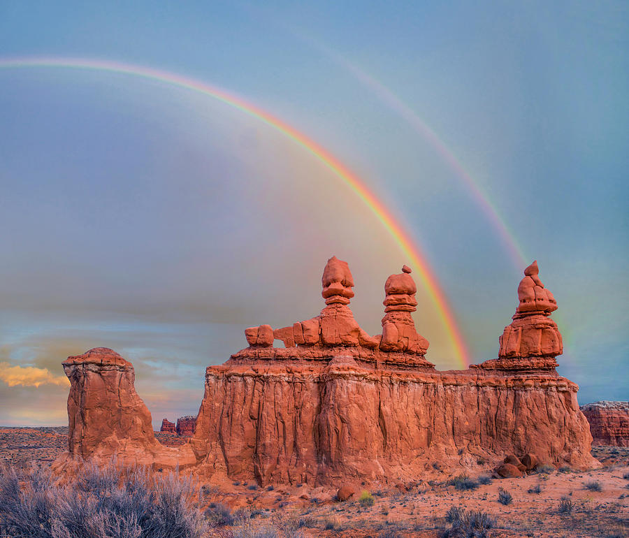 Rainbow Over The Three Judges, Goblin Valley State Park, Utah Photograph by Tim Fitzharris