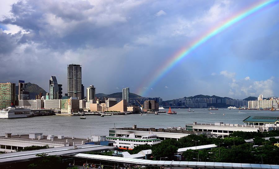Rainbow Over Victoria Harbour, Hong Photograph by Joe Chen Photography