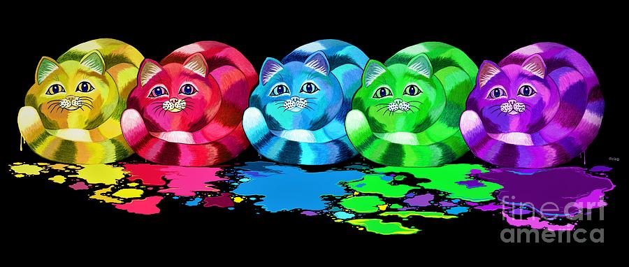 Rainbow Painted Cats Digital Art
