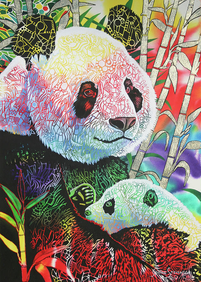 Rainbow Panda Painting by Graeme Stevenson