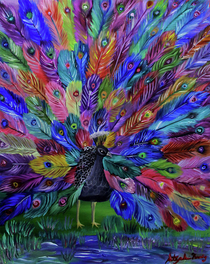 Bird Painting - Rainbow Peacock by Stephanie Analah