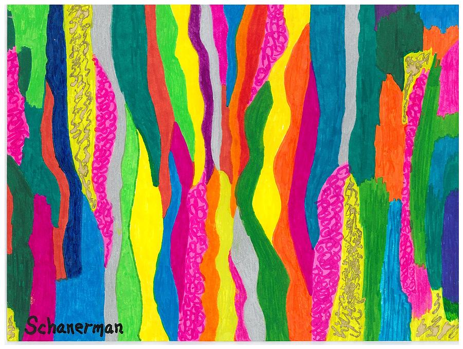 Abstract Design Drawing - Rainbow Rain by Susan Schanerman