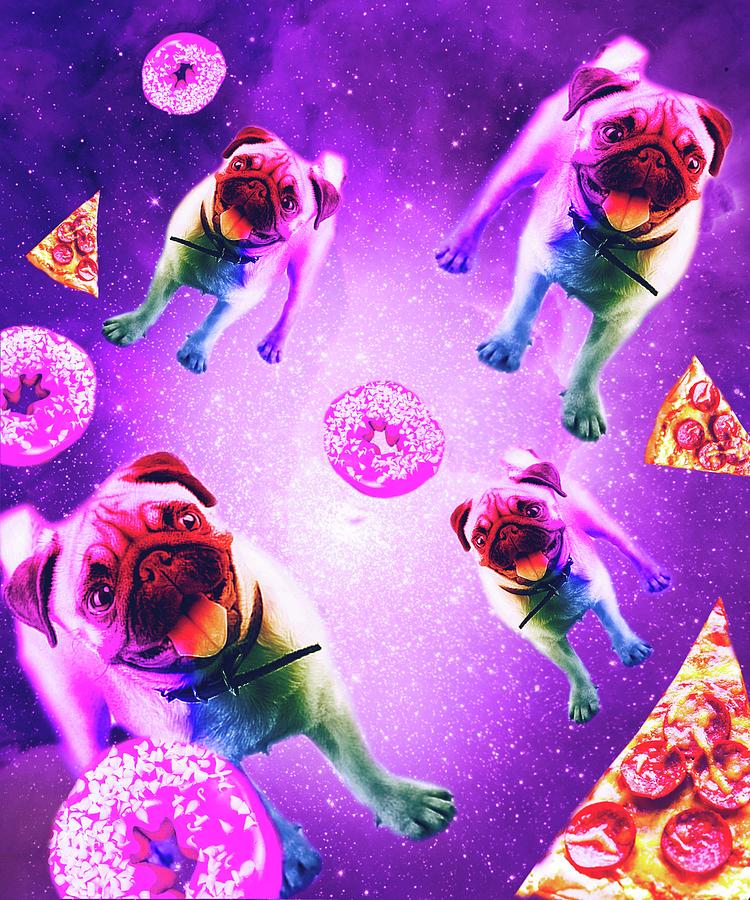 Rainbow Space Pug With Pizza And Doughnut Digital Art by Random Galaxy ...