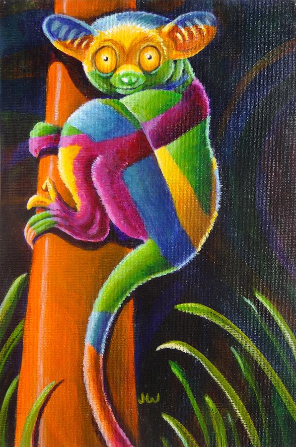 Rainbow tarsier Painting by June Walker