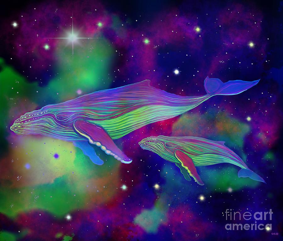 Rainbow Whales in the Sky Digital Art by Nick Gustafson