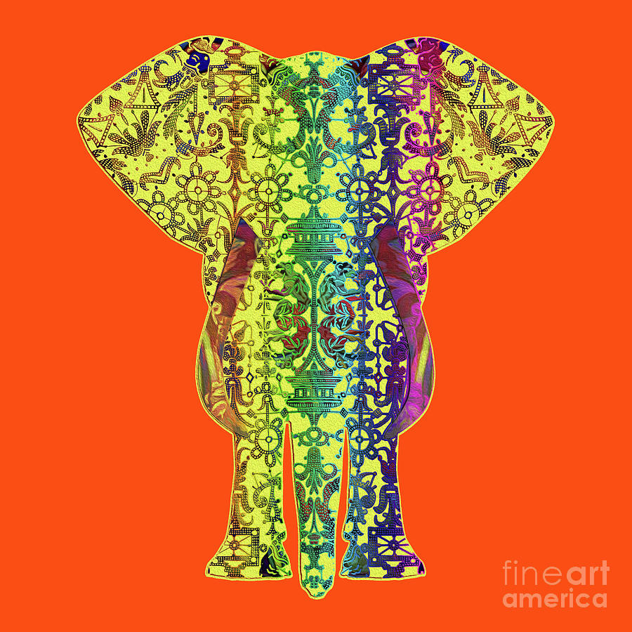 Rainbow Yellow Elephant On Orange Digital Art by Diego Taborda