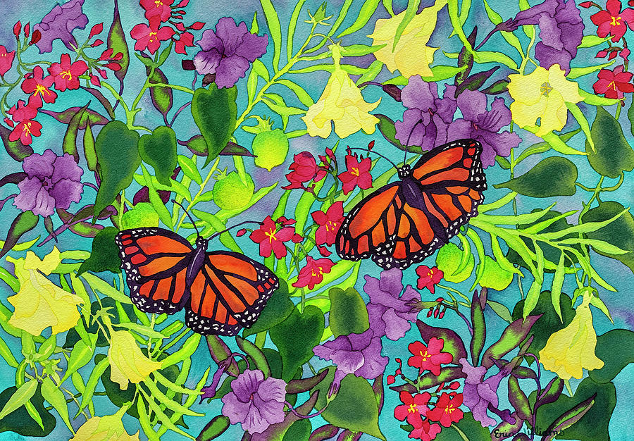 Flower Painting - Rainbows & Butterflies by Carissa Luminess