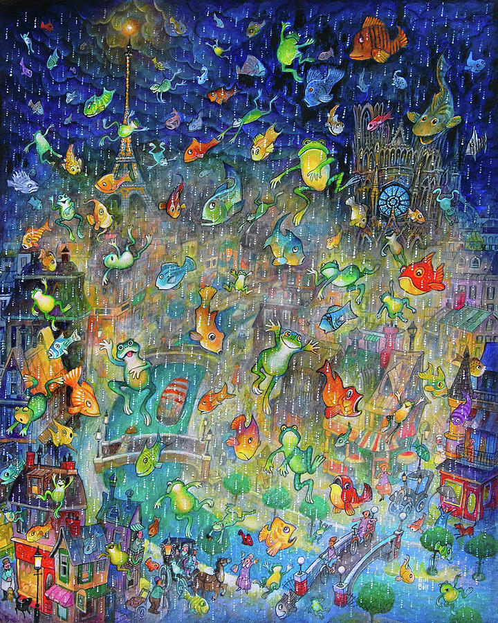 Fish Painting - Raining Frogs & Fishes by Bill Bell