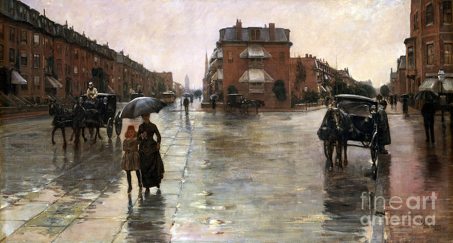 Rainy Day, Boston, 1885. Artist Hassam Drawing by Heritage Images