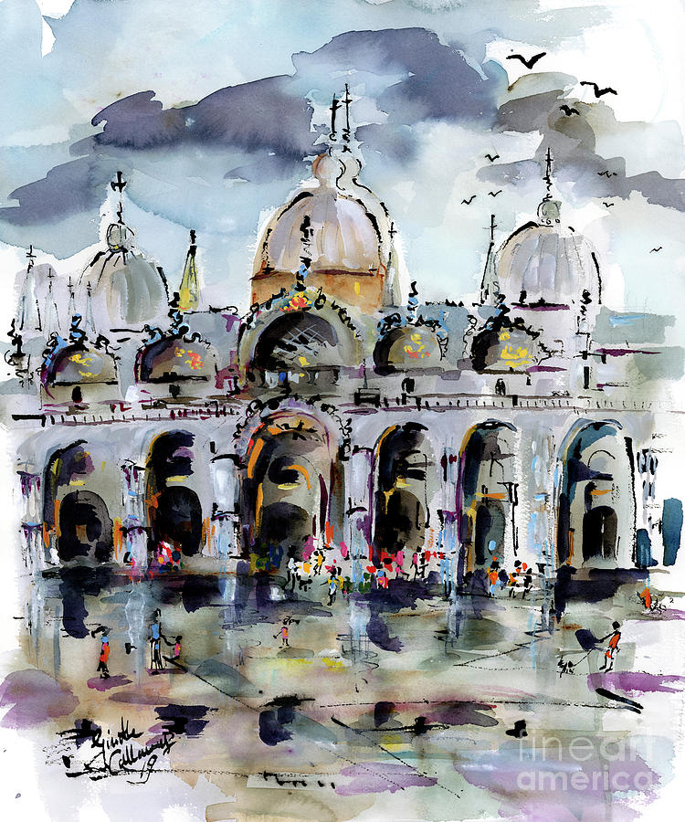 Rainy Day in Venice Piazza San Marco Painting by Ginette Callaway