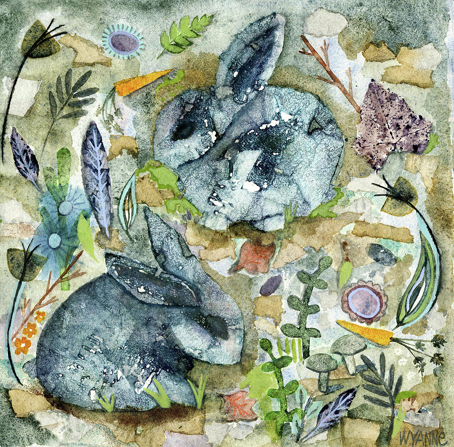 Animal Painting - Rainy Day Rabbits by Wyanne